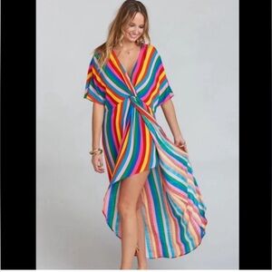 Get Twisted V-Neck High-Low Maxi Dress - Multicolor